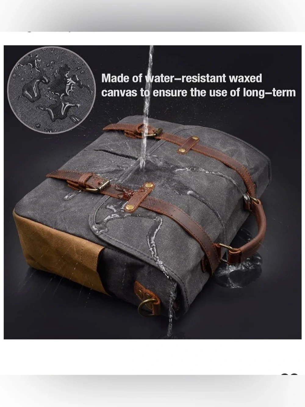 Newhey Gray Brown Thick Waxed Canvas Laptop Commuter Academic Satchel Bag